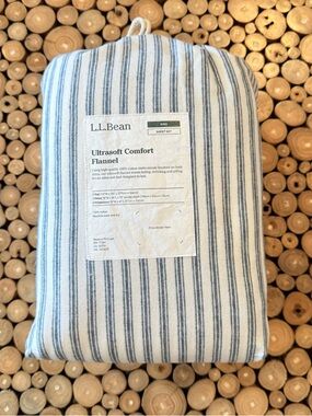 L.L. Bean King Ultrasoft Comfort Flannel Sheet Set Mariner Blue Stripe NWT $200